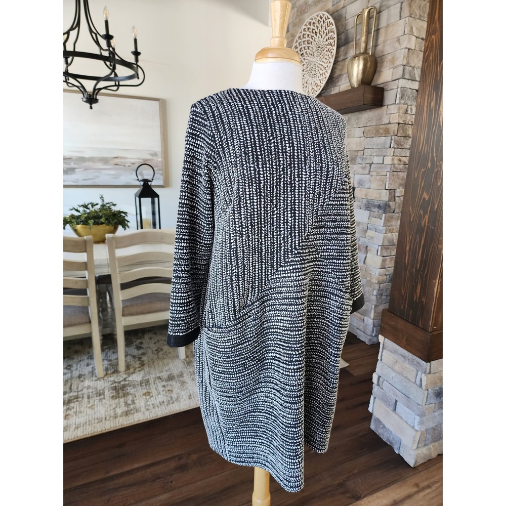 Clara Sun Woo Black White Textured Knit Pocket Dress Career USA Size L Made USA